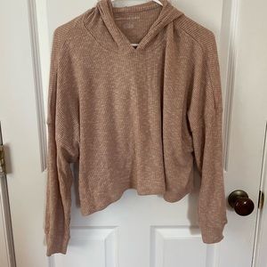 Tan American Eagle cropped hooded sweater